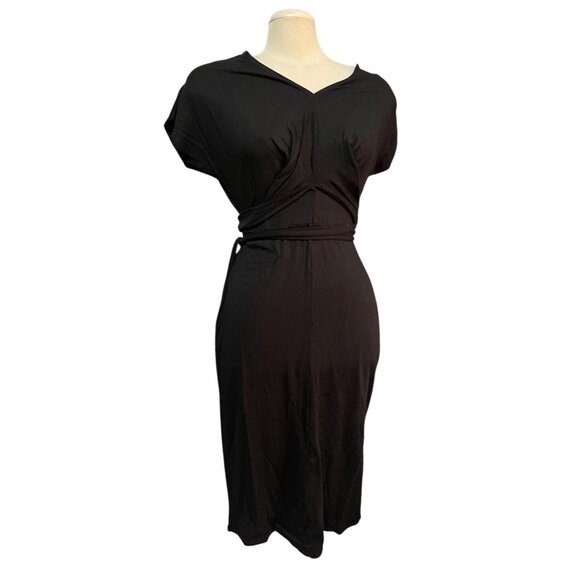 Universal Standard V Neck Tie Waist Soft Casual Dress Sz 4XS (XS 00-0) Black Sho - Picture 1 of 16